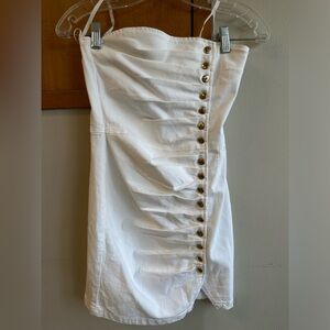 Retrofete White Strapless Mini with Gold-Tone Button Trim